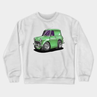 Cartoon drawings of Morris Mini van 1000 Green Crewneck Sweatshirt